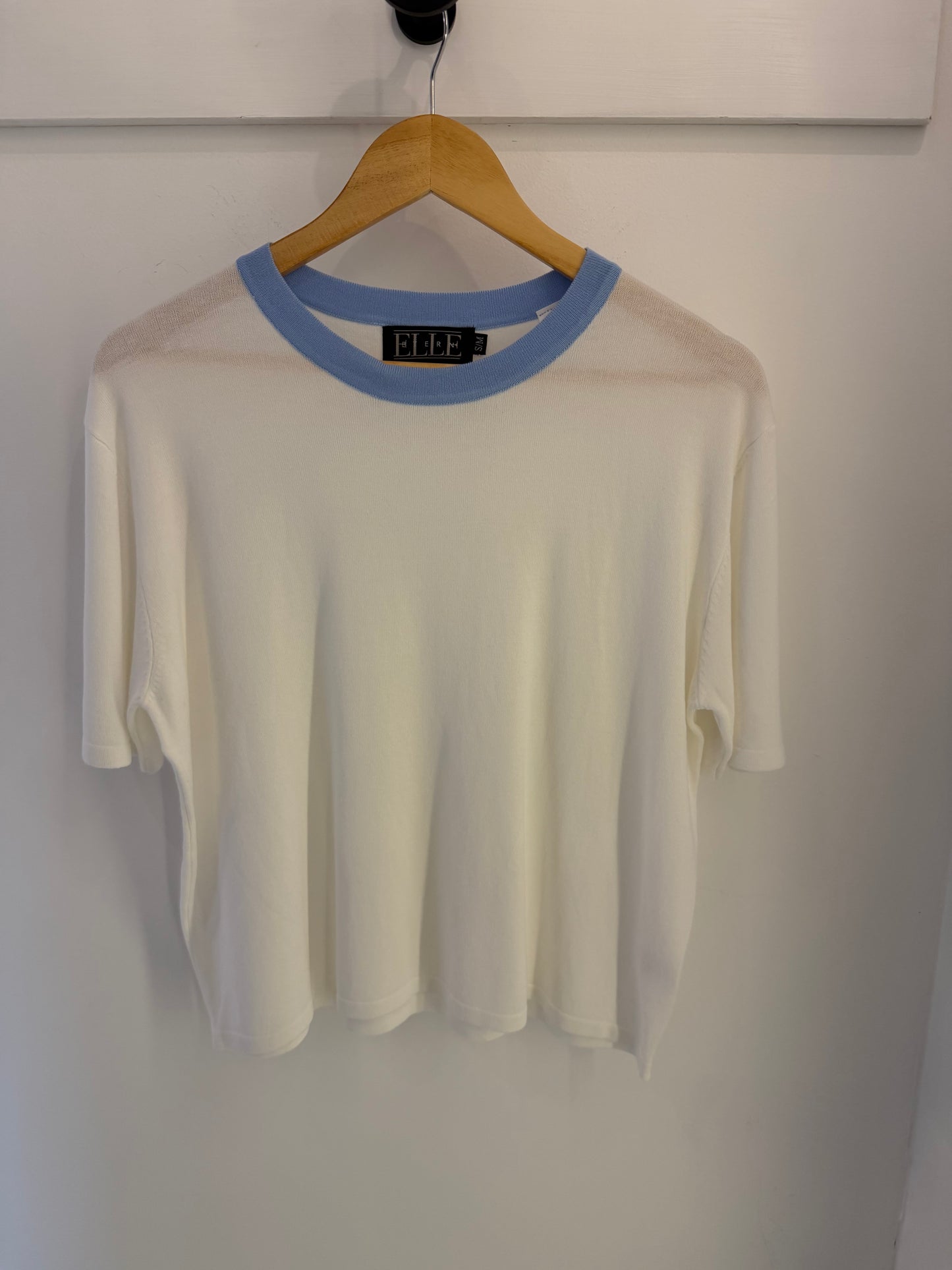 Short Sleeve Top, Blue Trim