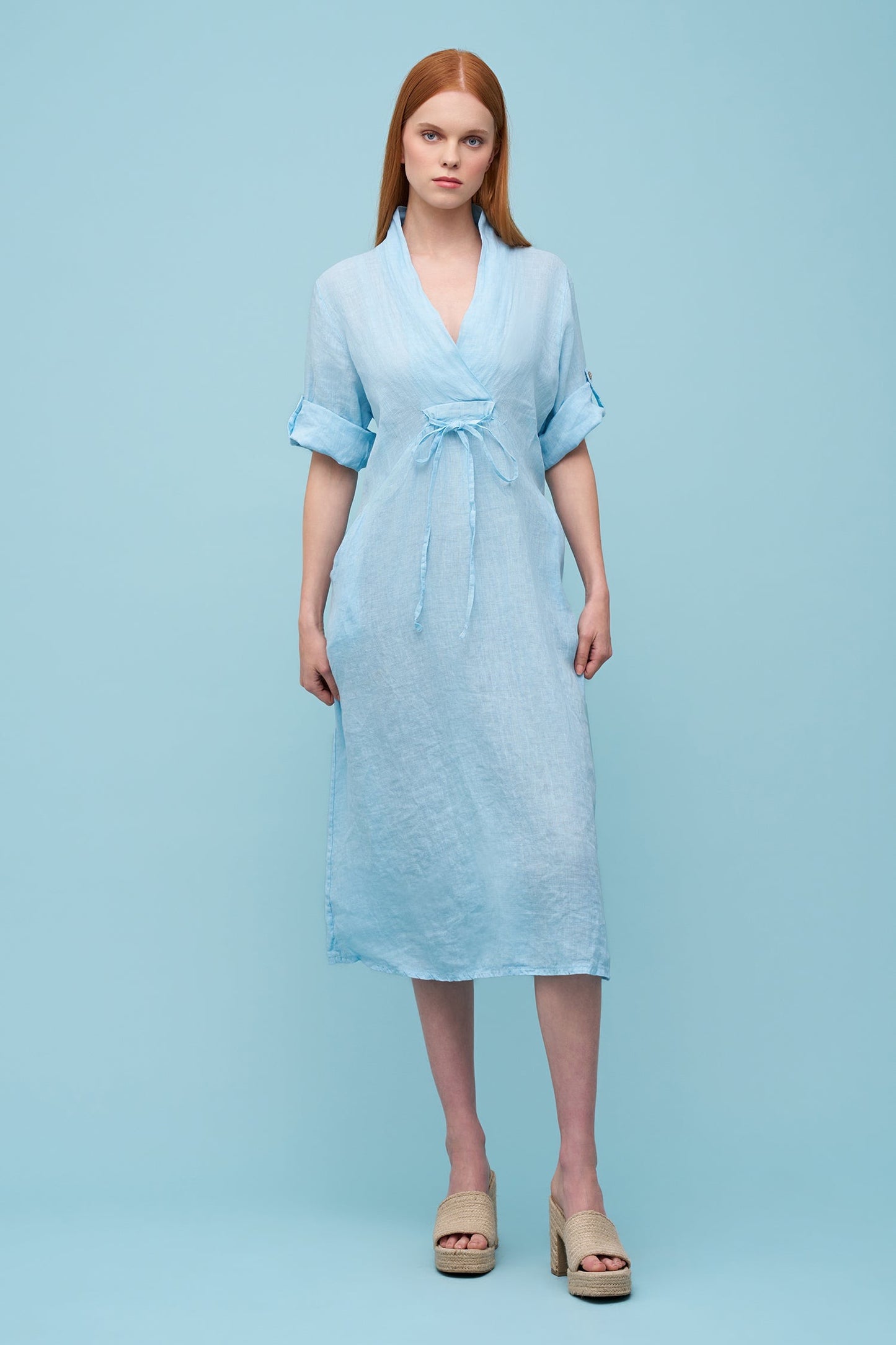 Linen Kimono Dress/Blue