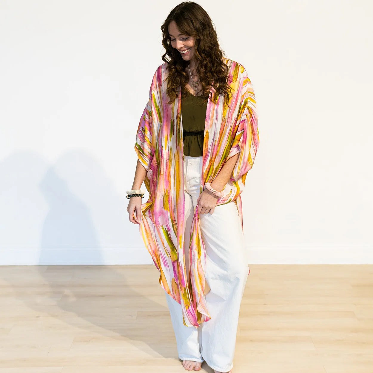 Pastel Brushstrokes Long Kimono