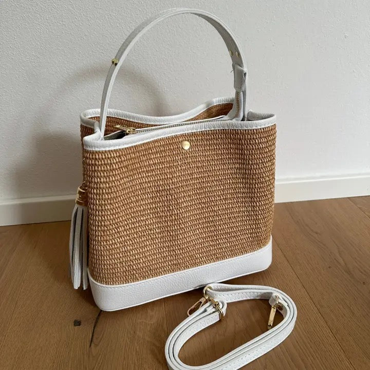 Lola Raffia Bucket, White