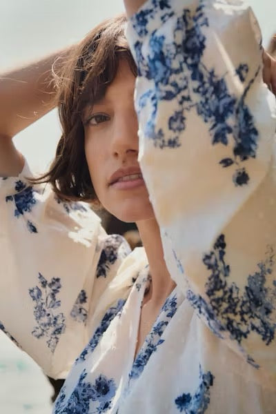 Alya Wrap Dress Blue Flower