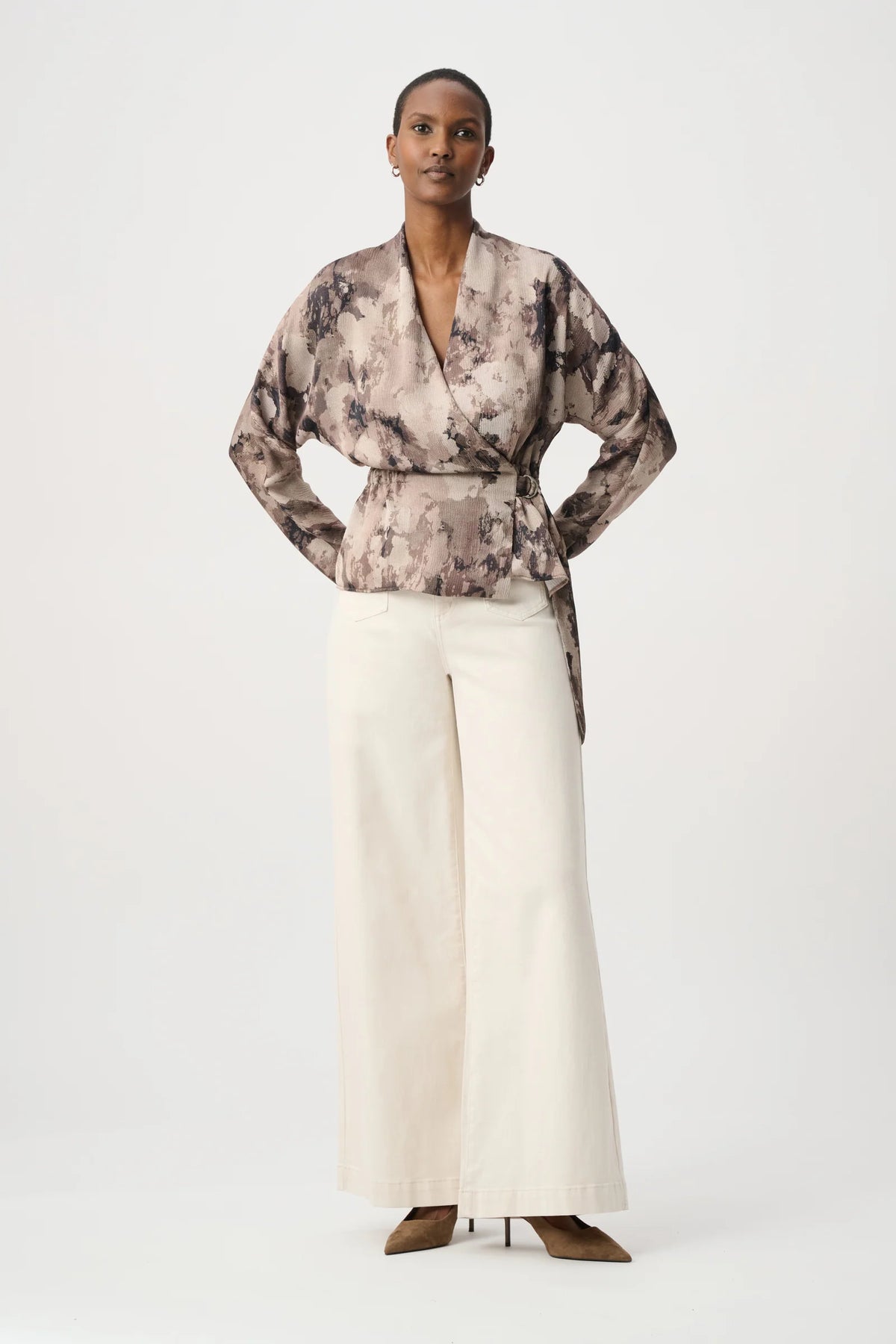 Abstract Print Satin Wrap Top