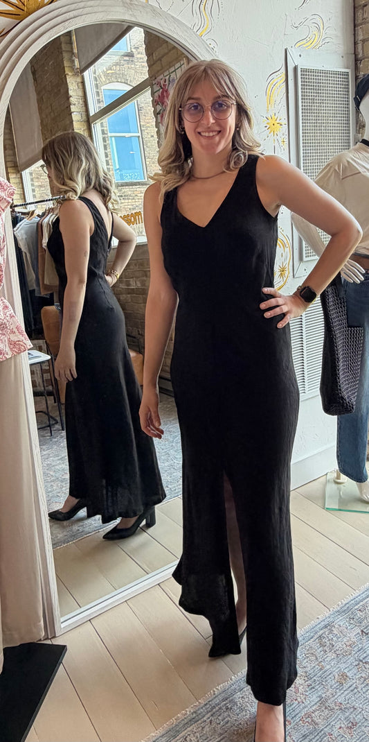 Athena Linen Dress/Black