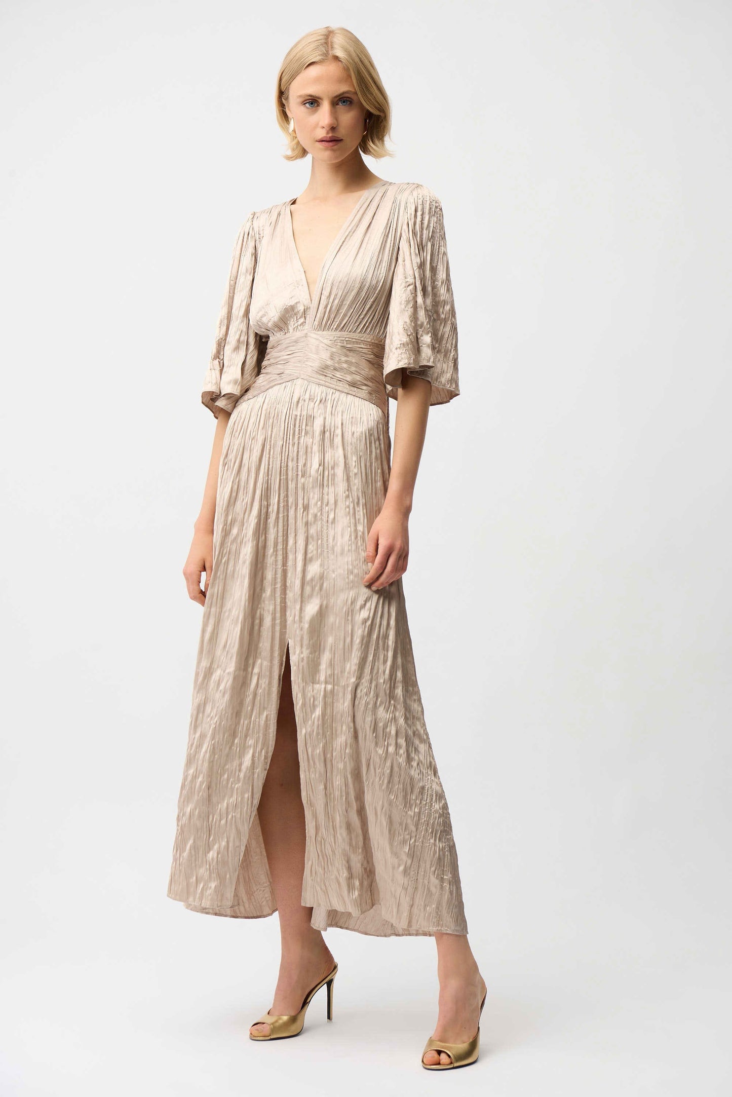 Satin Pleated Dress Champagne