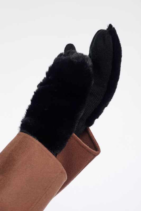 Faux Fur Mittens Black