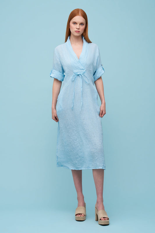 Linen Kimono Dress/Blue