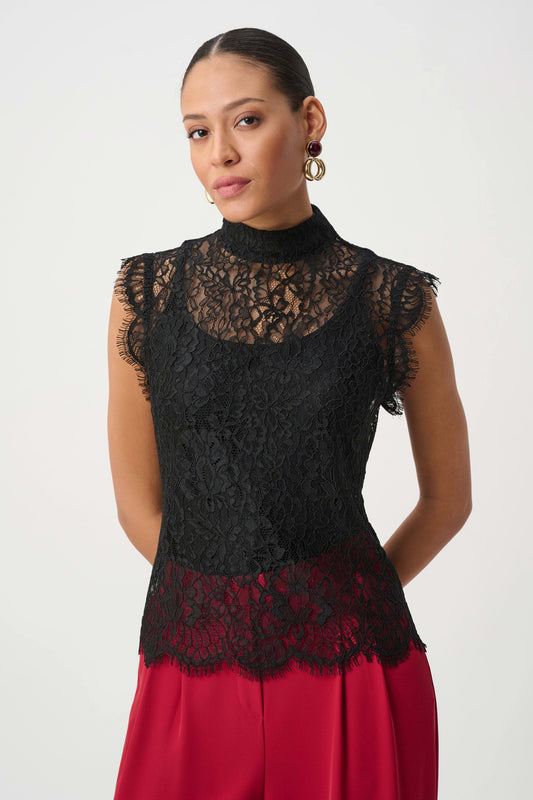 Lace Mock Neck Black
