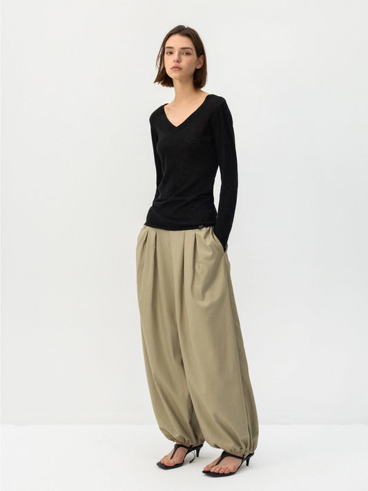 Pleated Balloon Pants Tan