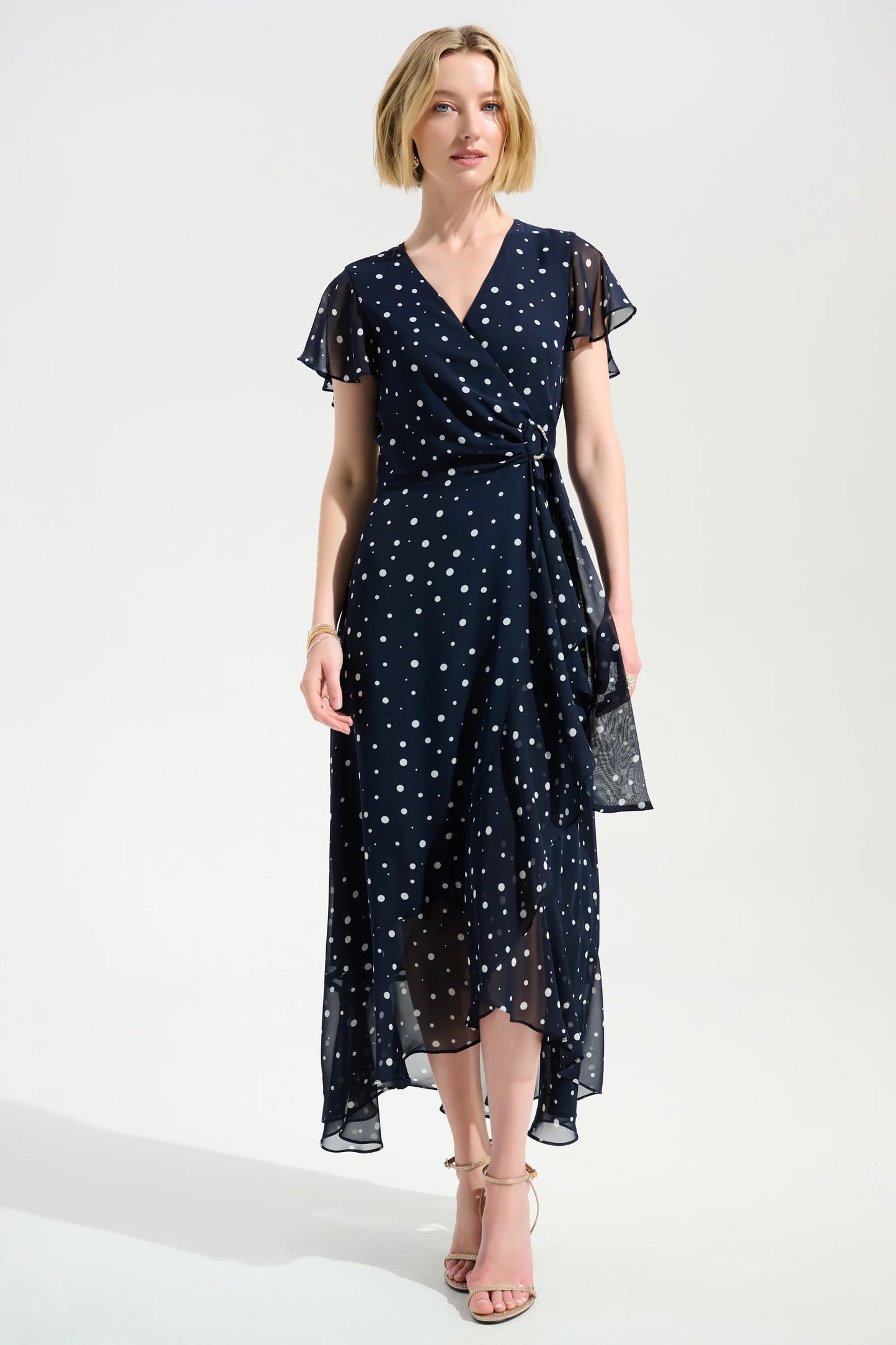 Polka Dot Chiffon Dress/Navy
