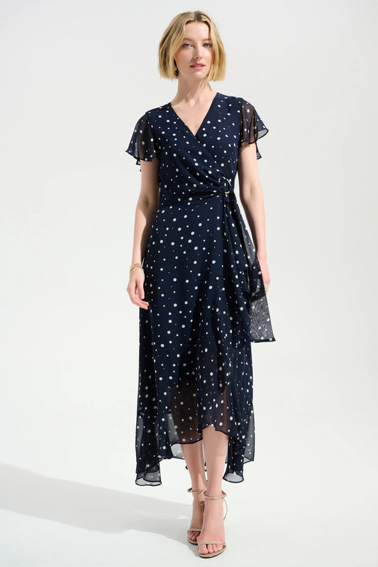 Polka Dot Chiffon Dress/Navy