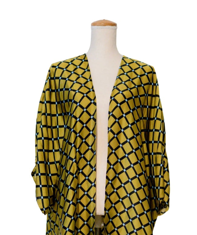 Lattice Grid Short Kimono