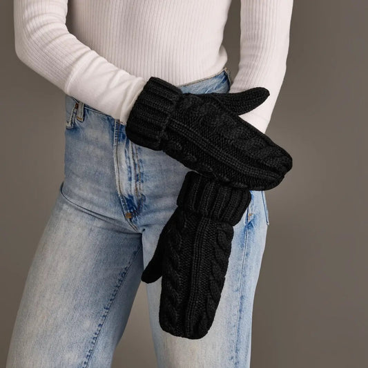 Black Cable Mittens