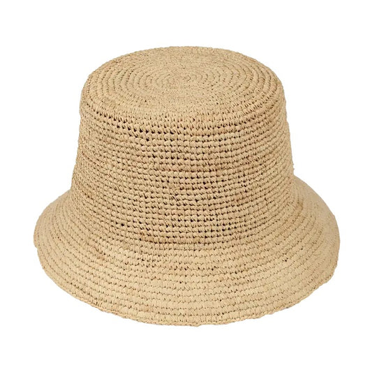 Raffia Crochet Bucket Hat, Tan
