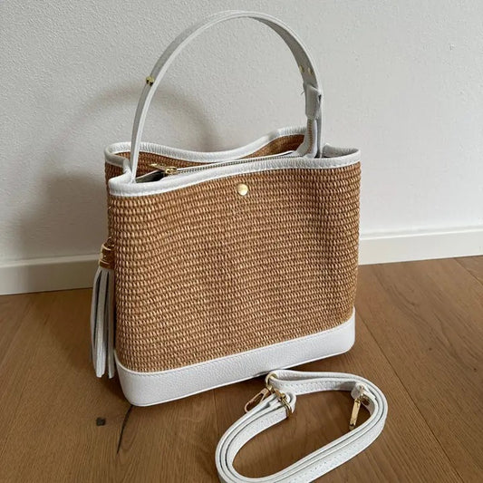 Lola Raffia Bucket, White
