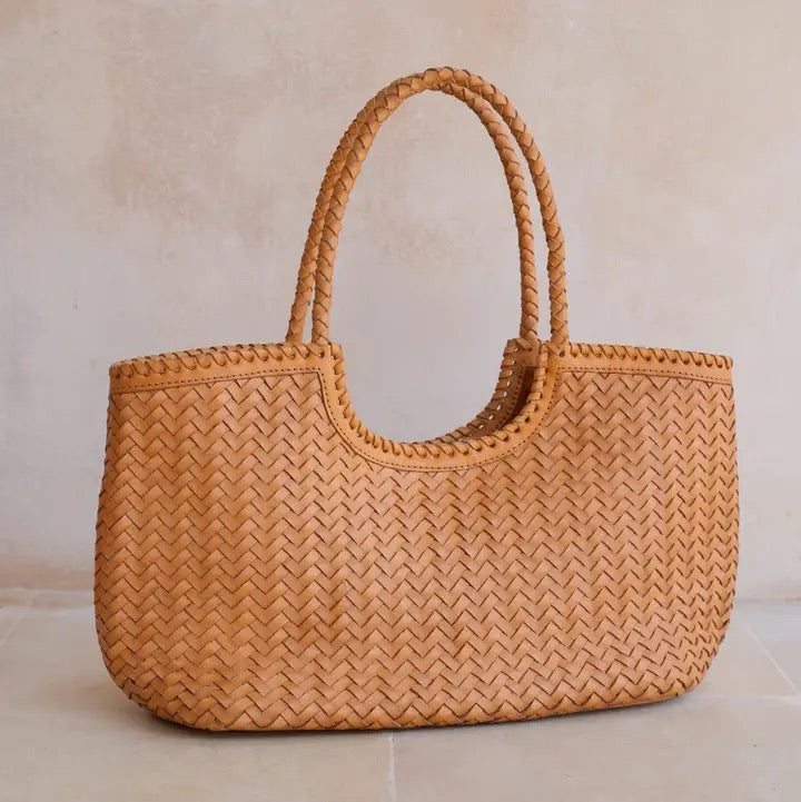 Jolene Handwoven Leather Tote, Tan