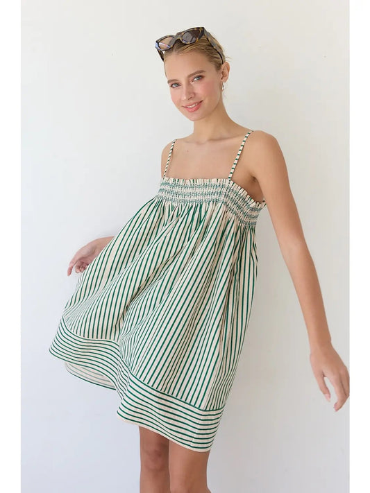 Striped Babydoll Dress, Green