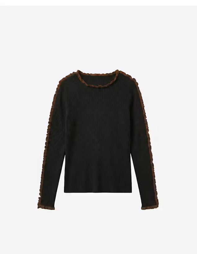 Brown Ruffle Wool Sweater