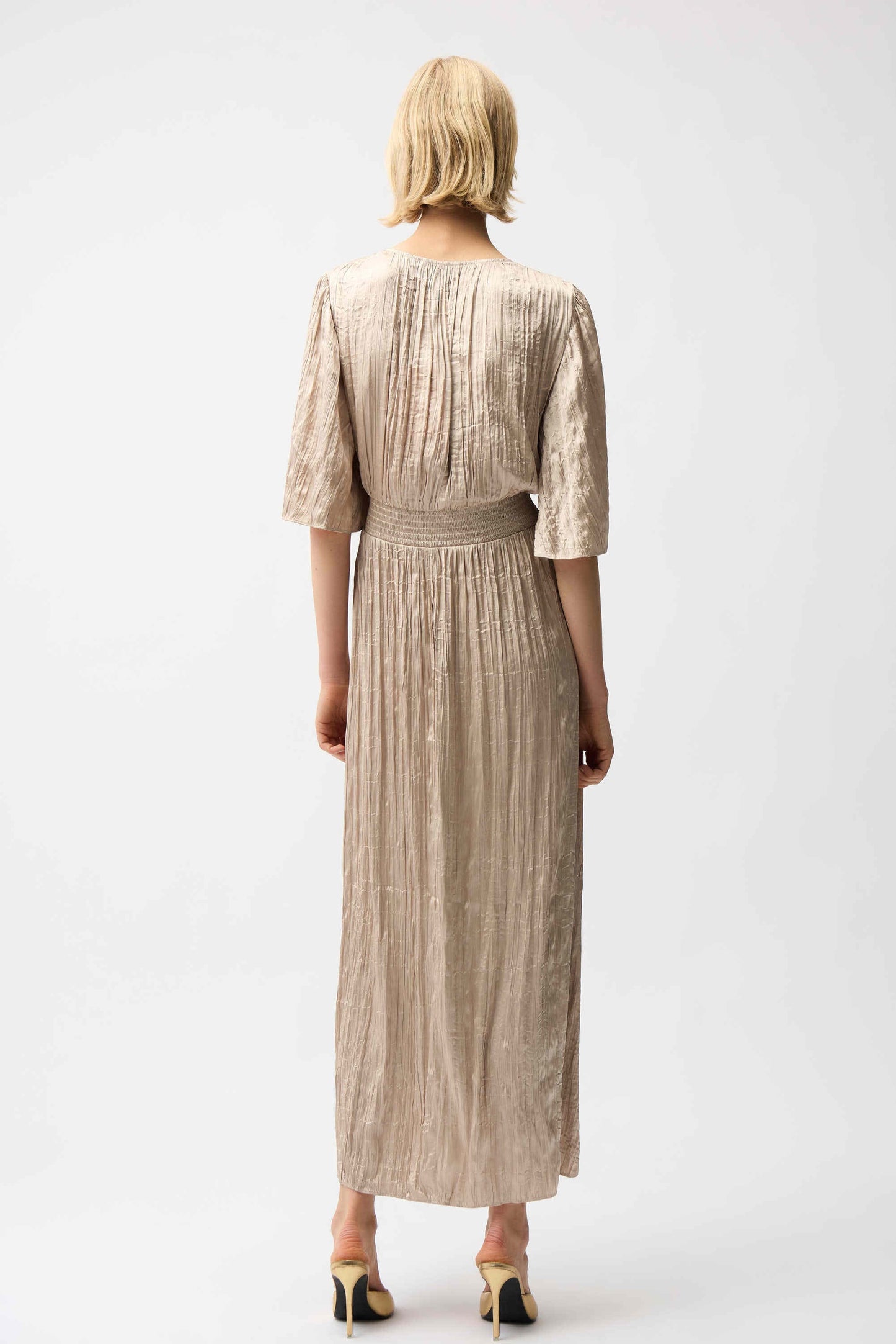 Satin Pleated Dress Champagne
