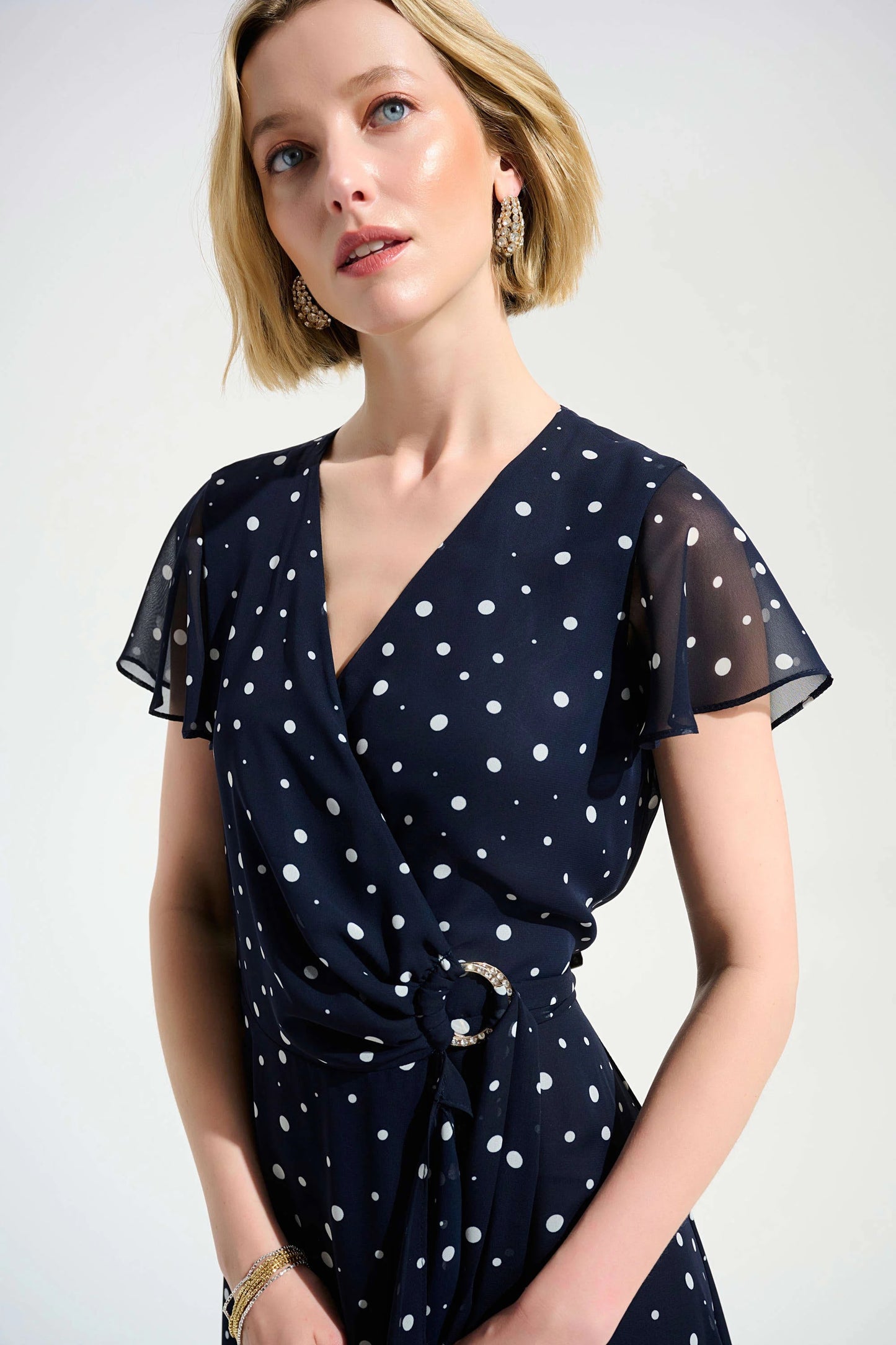 Polka Dot Chiffon Dress/Navy
