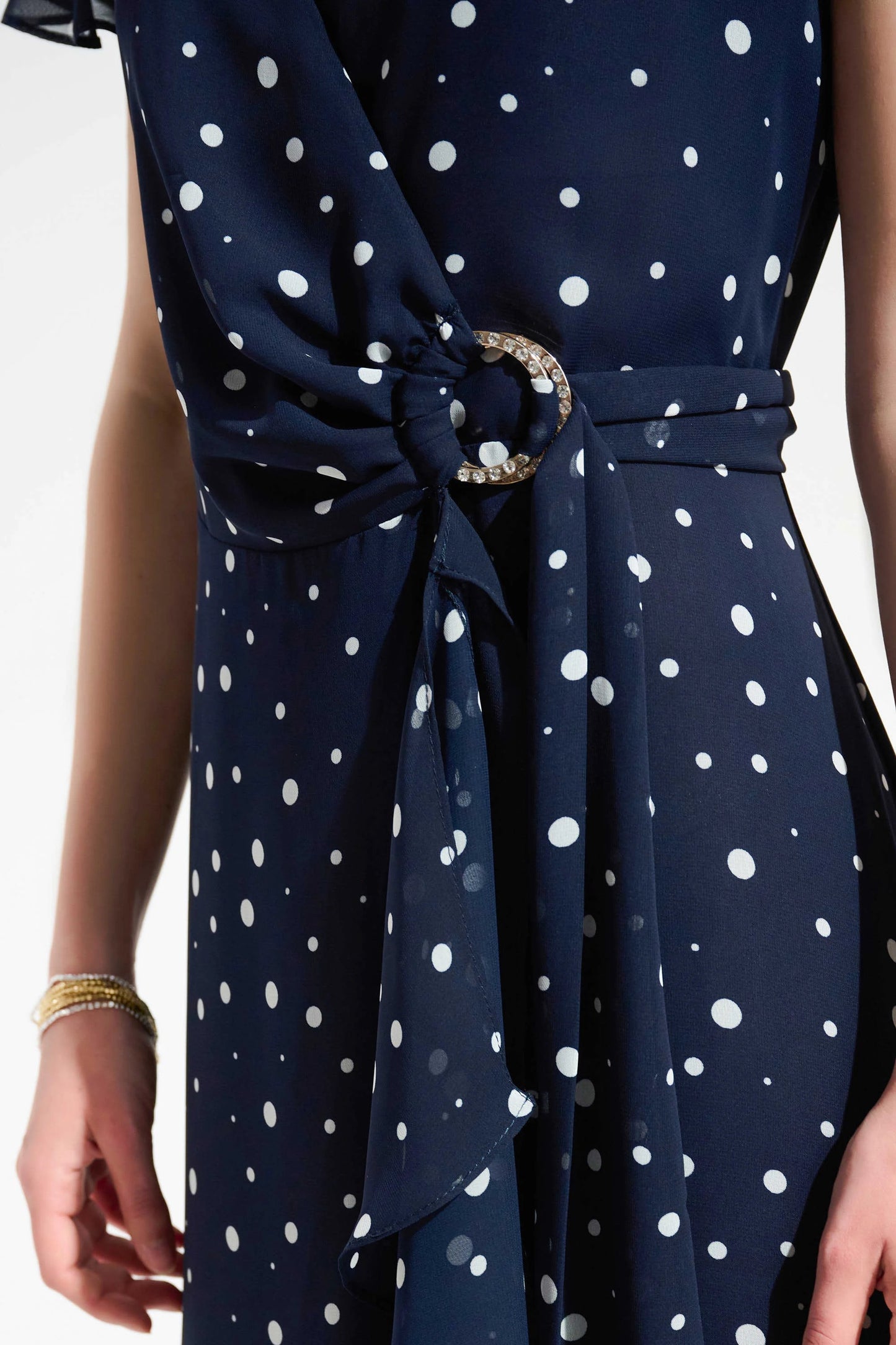 Polka Dot Chiffon Dress/Navy