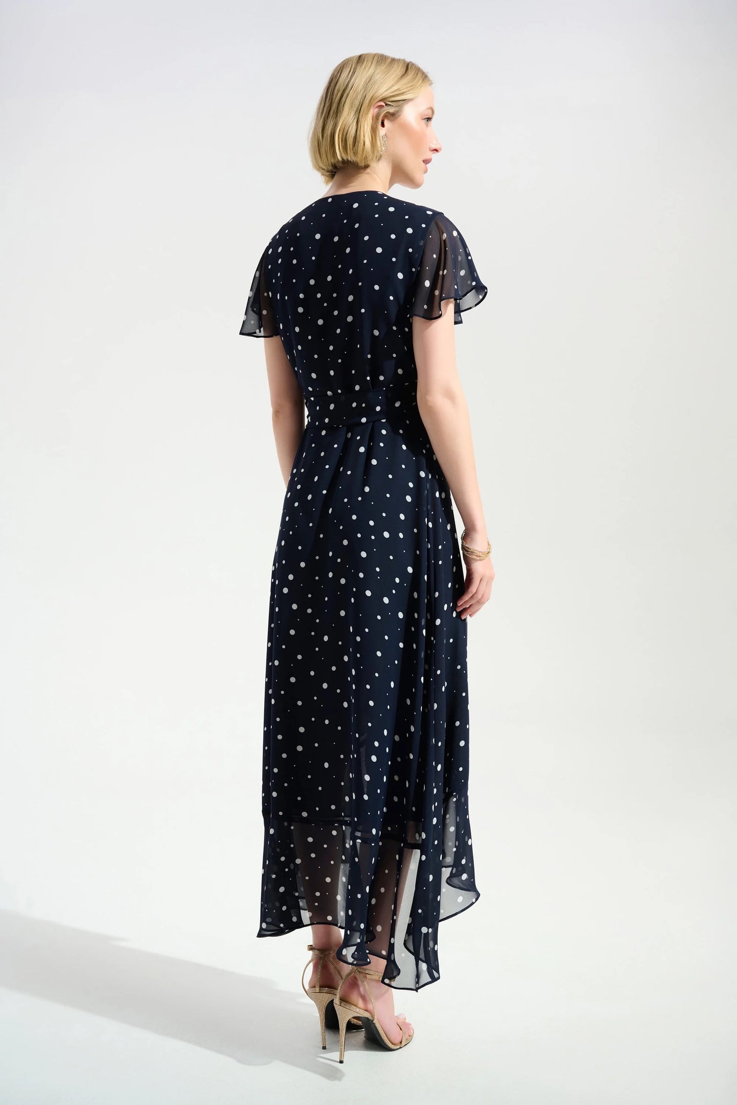Polka Dot Chiffon Dress/Navy