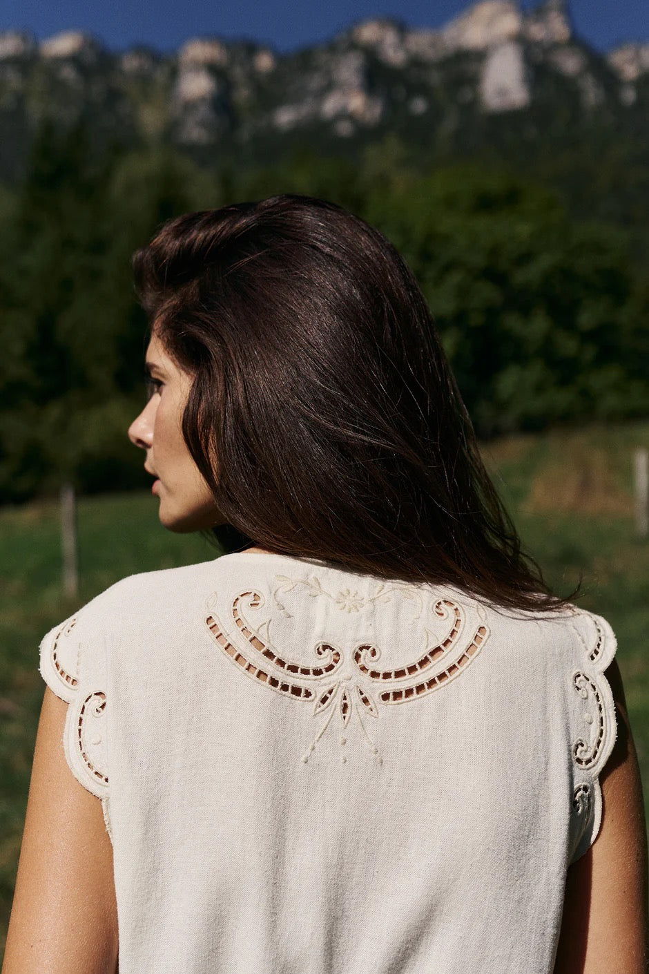 Camisa Floral Embroidery Top Ecru