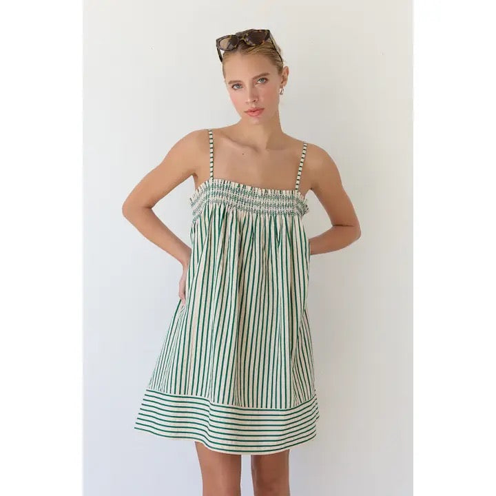 Striped Babydoll Dress, Green