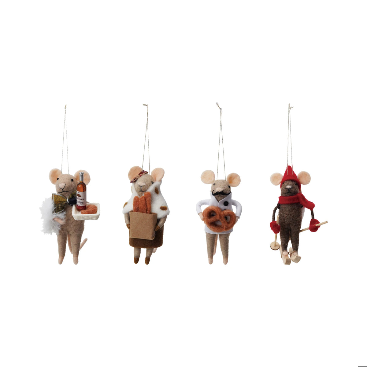 Wool Felt Mouse Ornament, 4 Styles