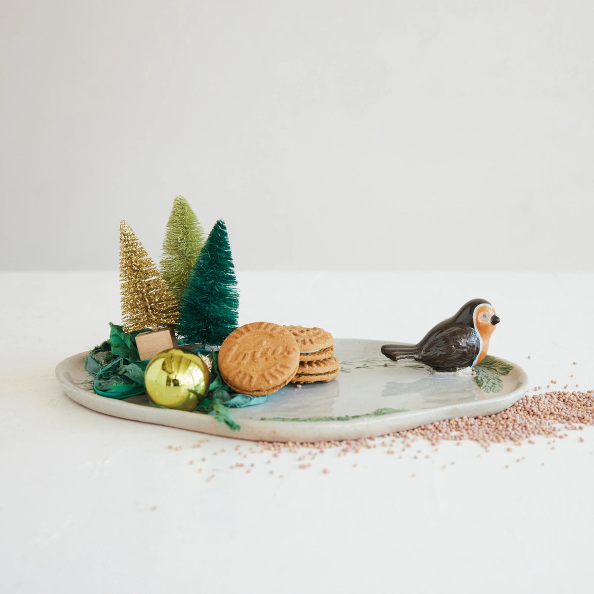 Stoneware Tray with 3D Bird & Bird Tracks